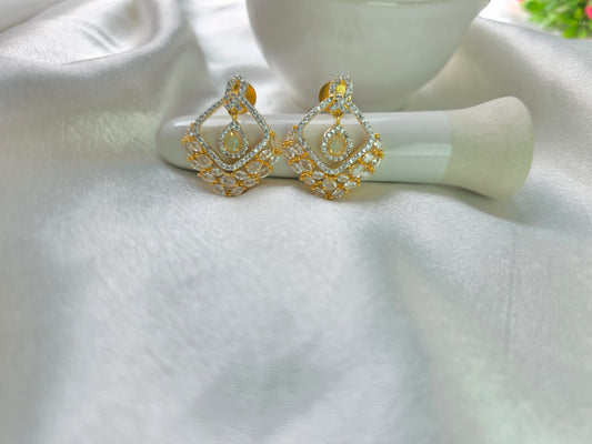 Pastel Green With Golden Beads AD Necklace