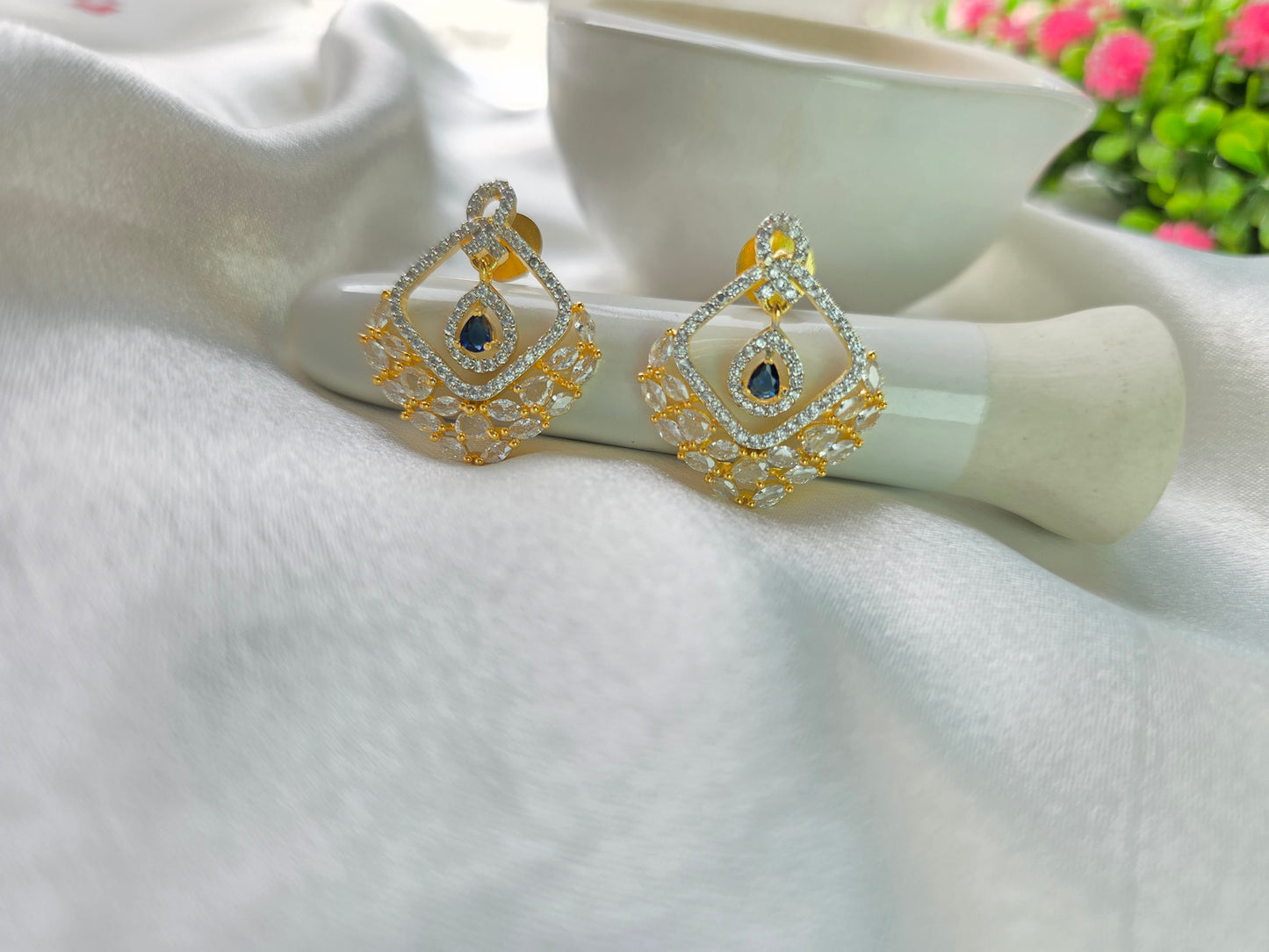 Blue With Golden Beads AD Necklace