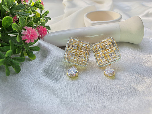 Cream With White Small Oval Beads American Diamond Jewellery