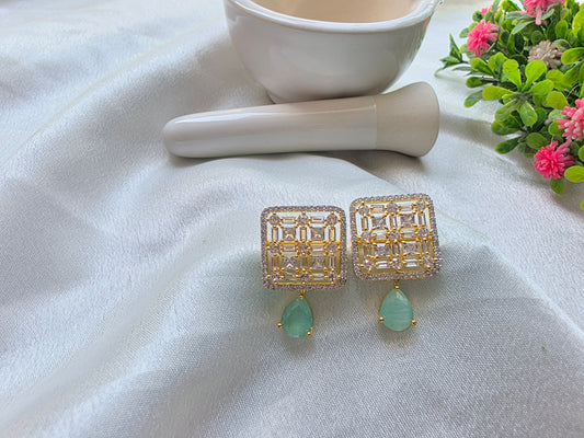 Green With White Small Oval Beads American Diamond Jewellery