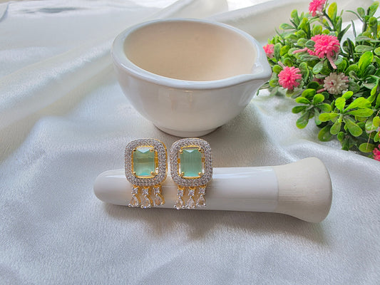 Turquoise Green With White Pearl American Diamond Jewellery