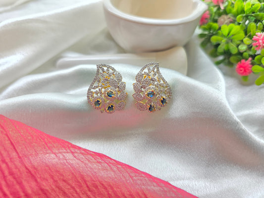 Royal Blue And Small White Beads AD Necklace