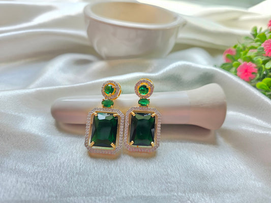 Dark Green With White Small Beads AD Necklace