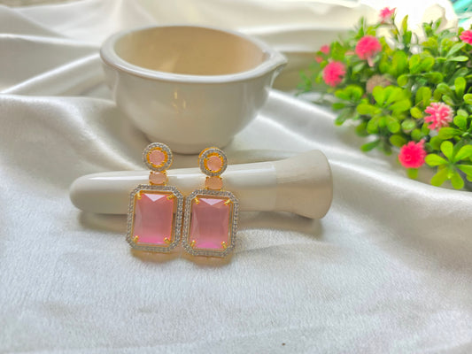 Coral Pink With White Small Beads AD Necklace