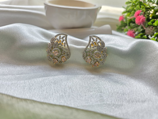 Light Pink And Golden Beads American Diamond Jewellery