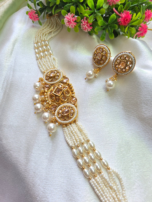 Crystal White Pearl Choker Set