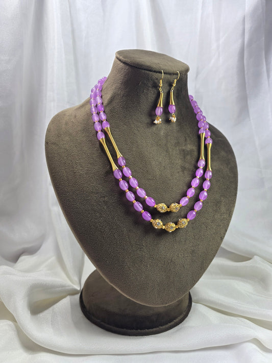 Lavender Dual-layer Golden Beads Mala