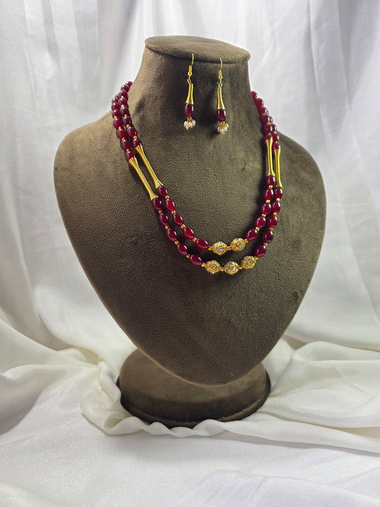 Maroon Dual-layer Golden Beads Mala
