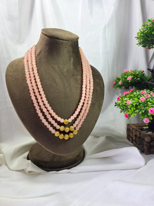 Peach Blossom Triple-layer Pearl Mala