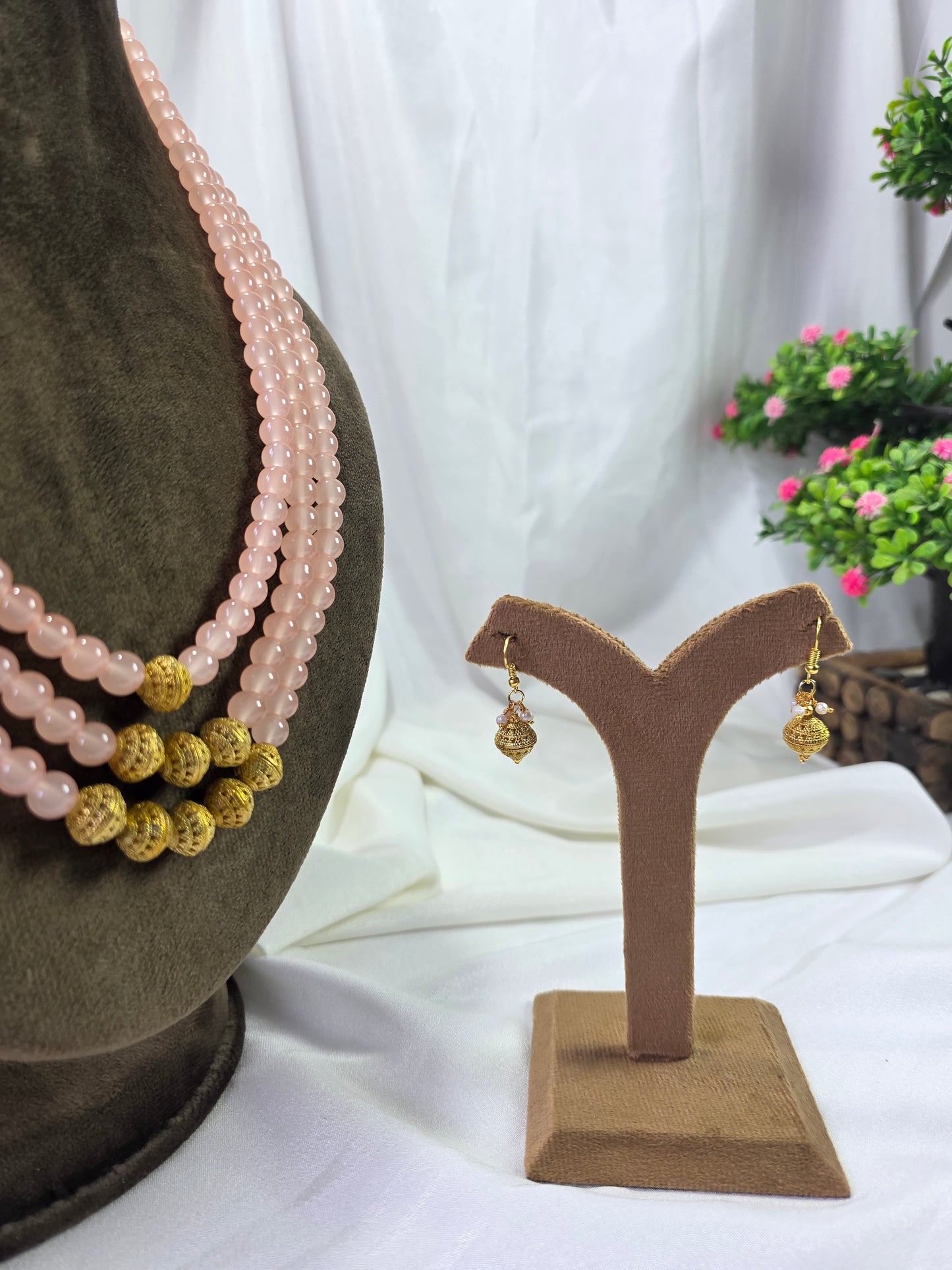 Peach Blossom Triple-layer Pearl Mala