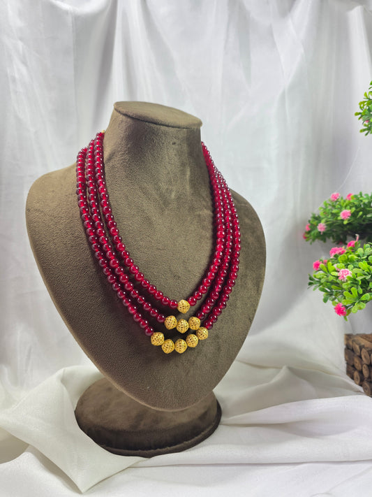 Maroon Triple-layer Pearl Mala