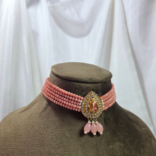 Coral Pink Leaf Pendant Choker
