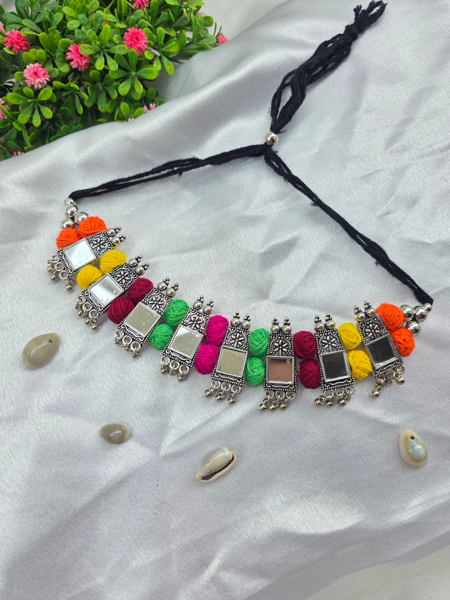 Color Splash Mirror Work Oxidised Choker Set