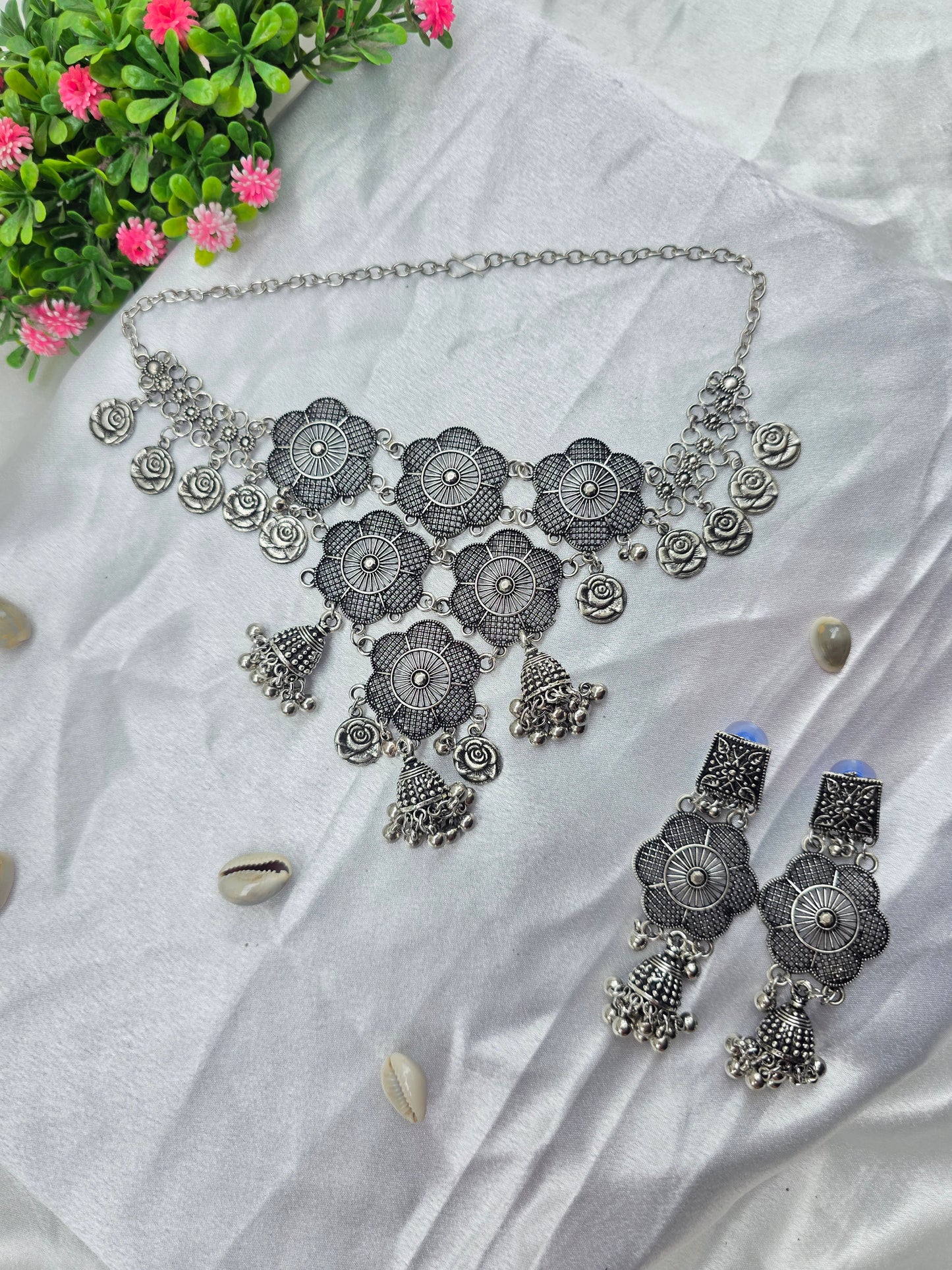 Floral Bliss Oxidised Choker Set