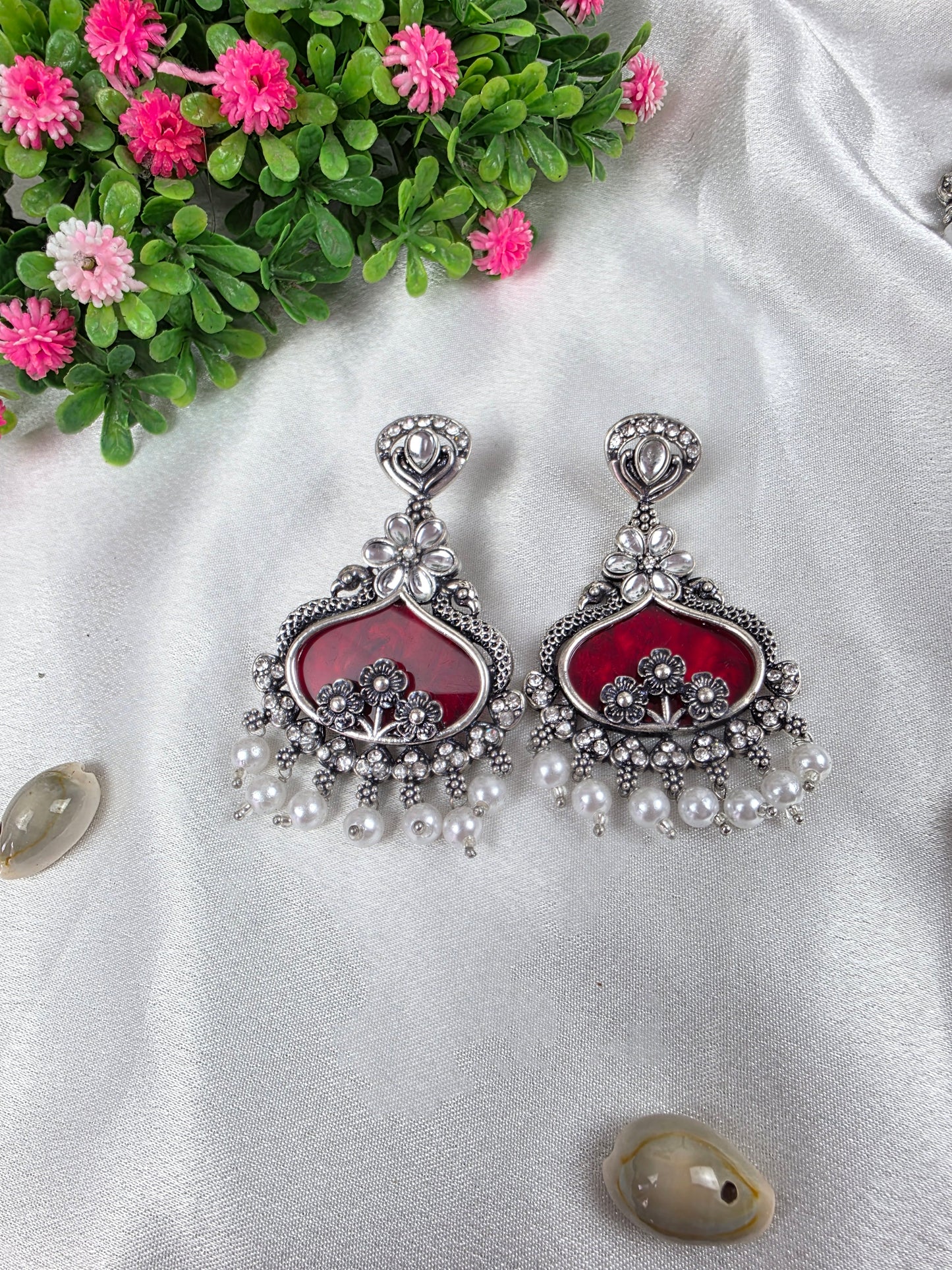 Ruby Red Oxidised Earrings