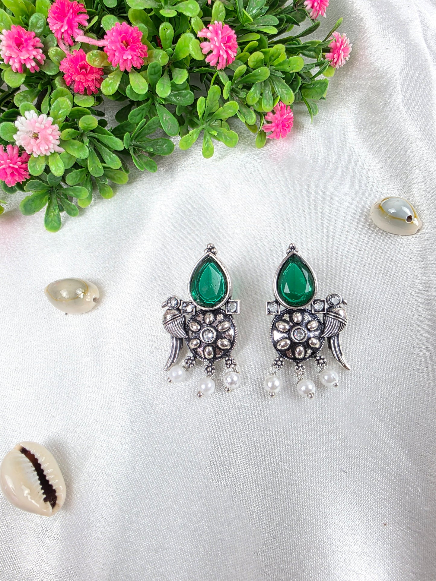 Emerald Green Oxidised Earrings