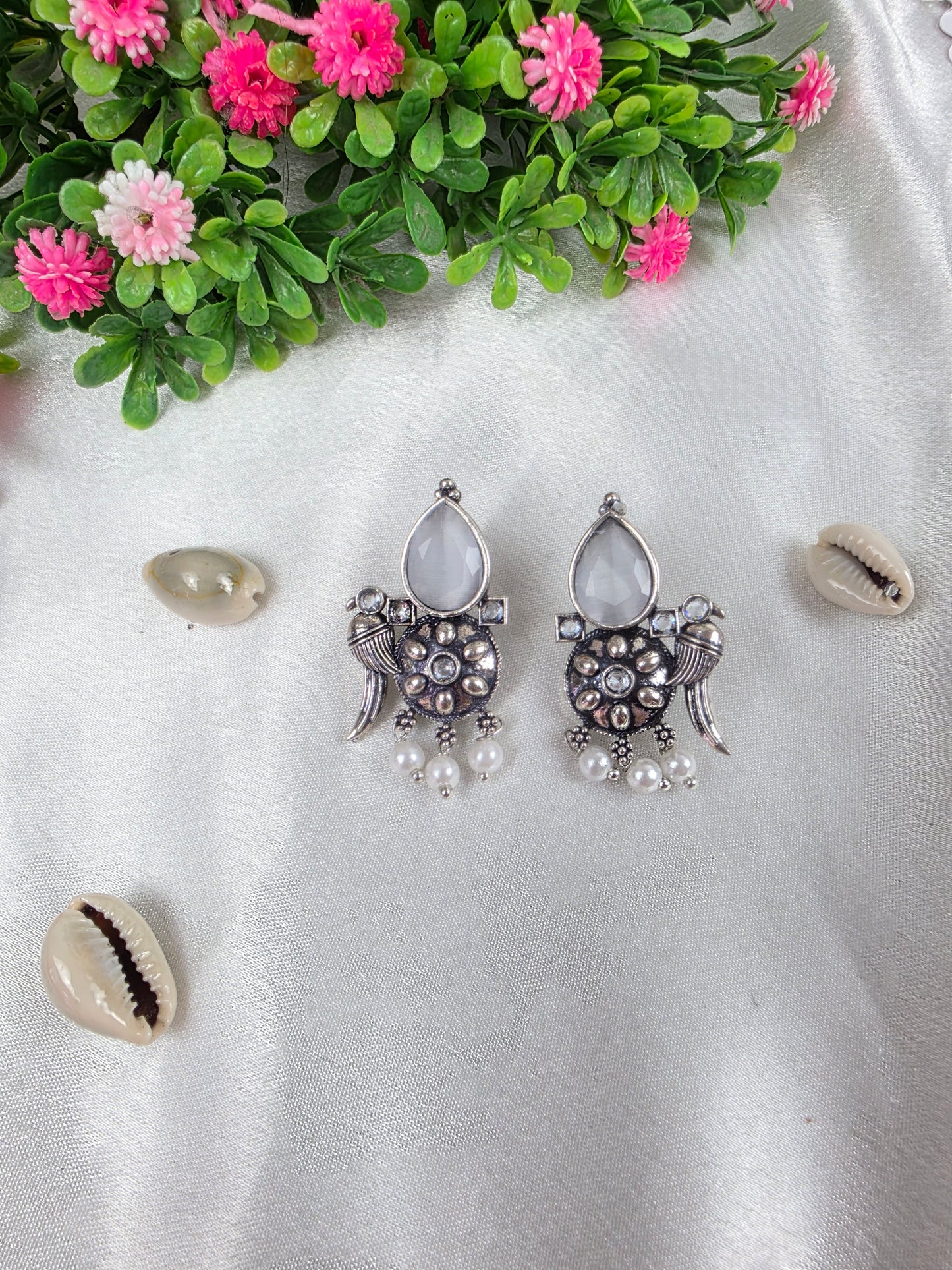 Grey Oxidised Earrings