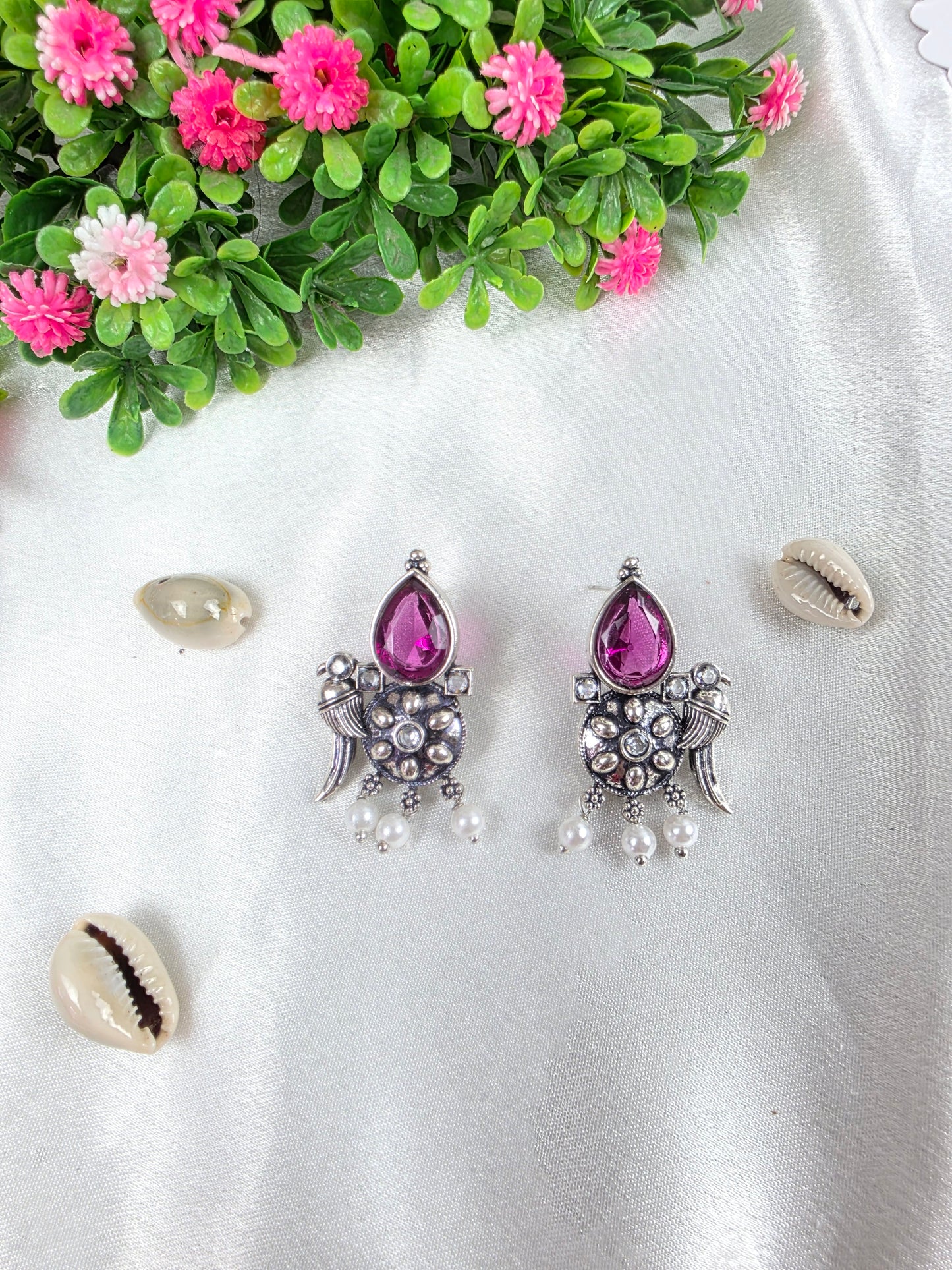 Deep Fuchsia Oxidised Earrings