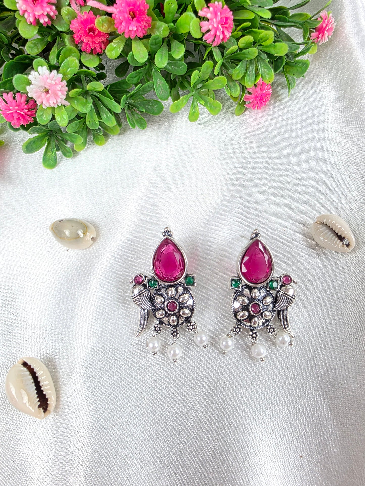 Pink With Multicolor Oxidised Earrings