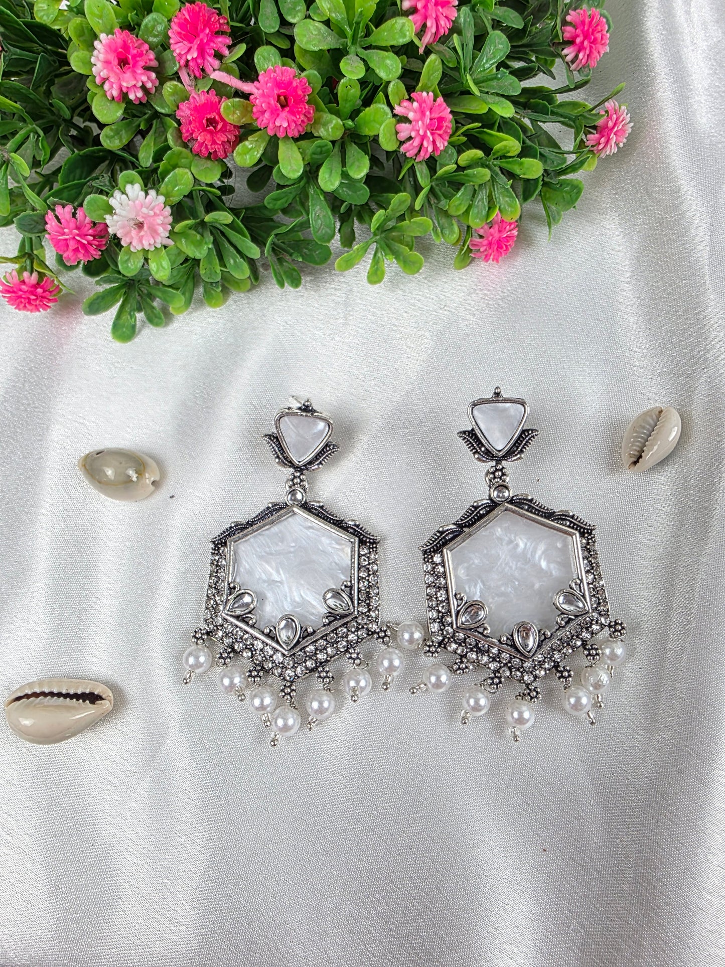 Pearl Mist Oxidised Earrings