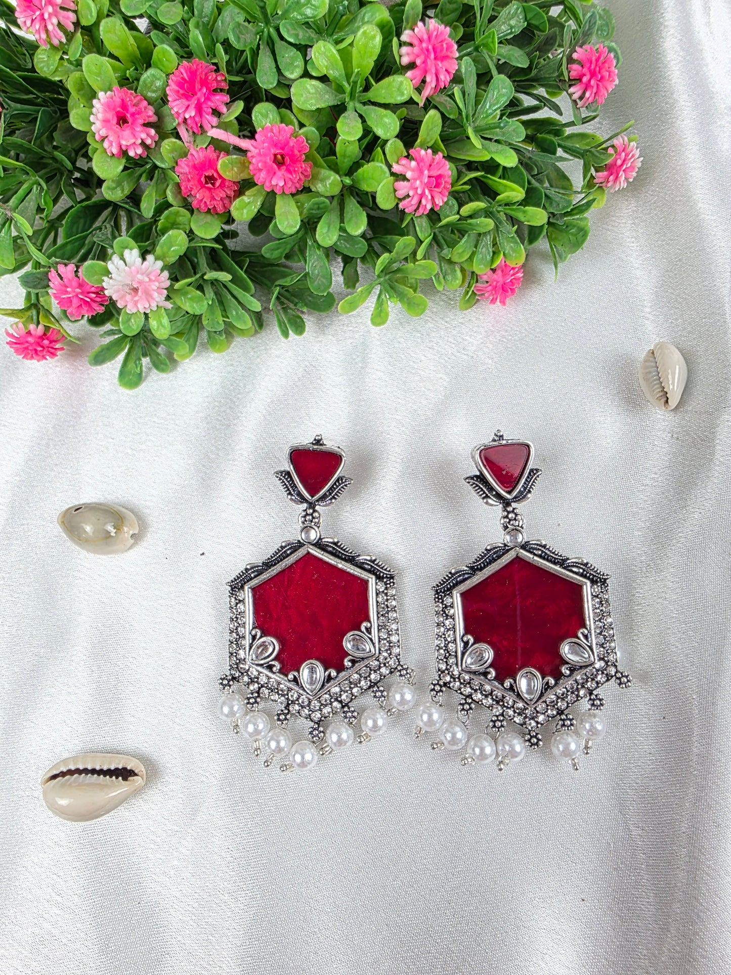 Deep Red Oxidised Earrings