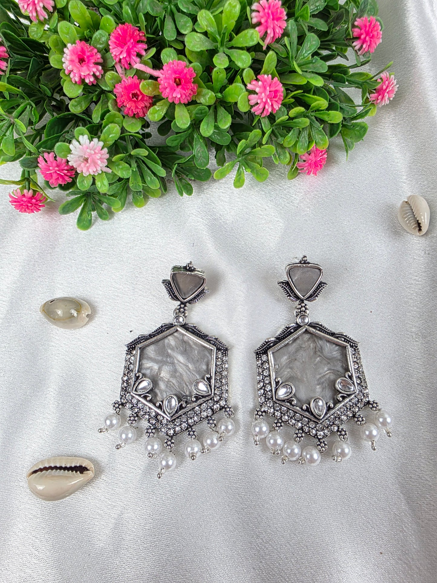 Silver Grey Oxidised Earrings
