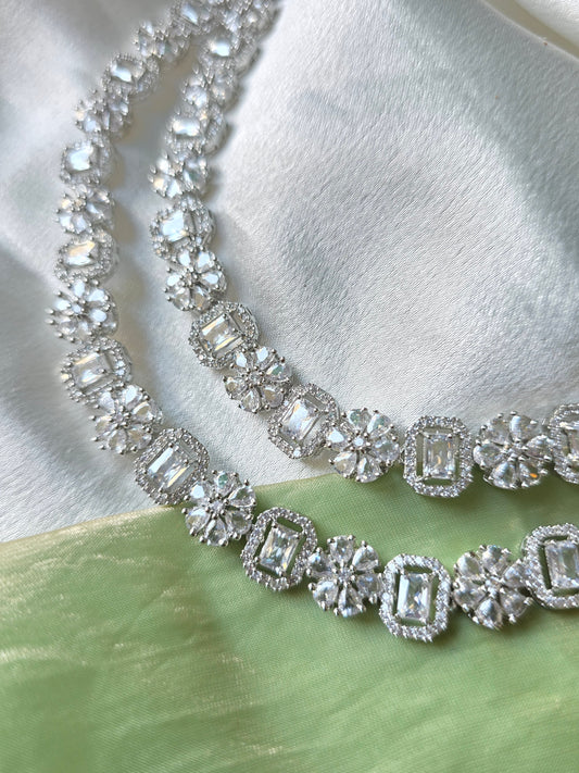 Turin White Dual Layer AD Necklace