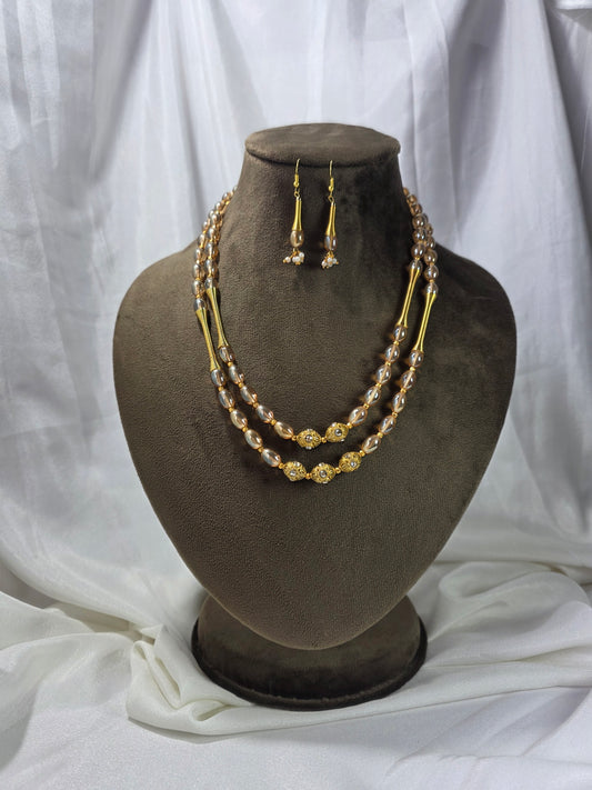 Cream Dual-layer Golden Beads Mala