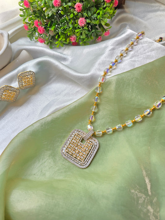 White Pearl With Golden Beads American Diamond Jewellery