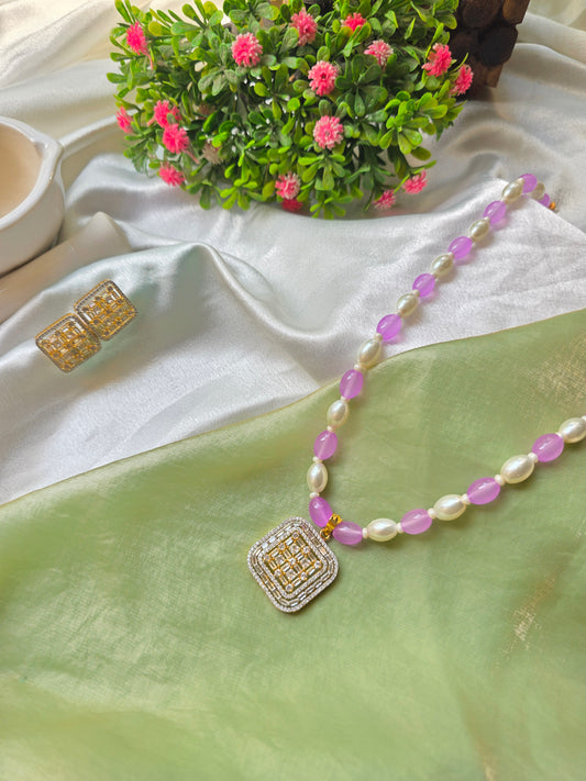 Light Purple With White Pearl American Diamond Jewellery