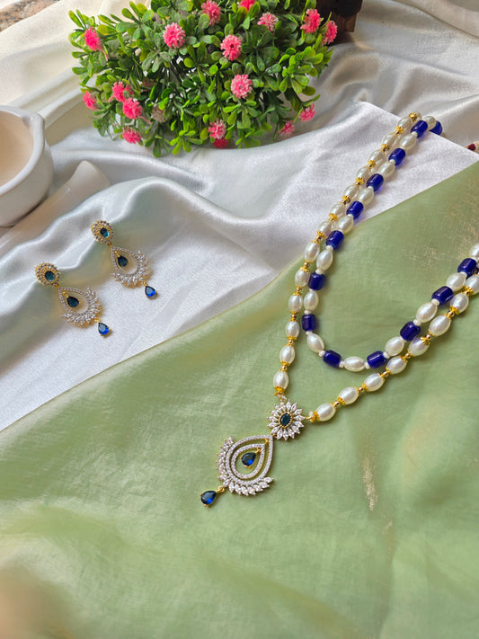 Blue And White Oval Pearl AD Set
