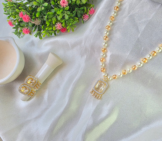 Cream With White Pearl American Diamond Jewellery