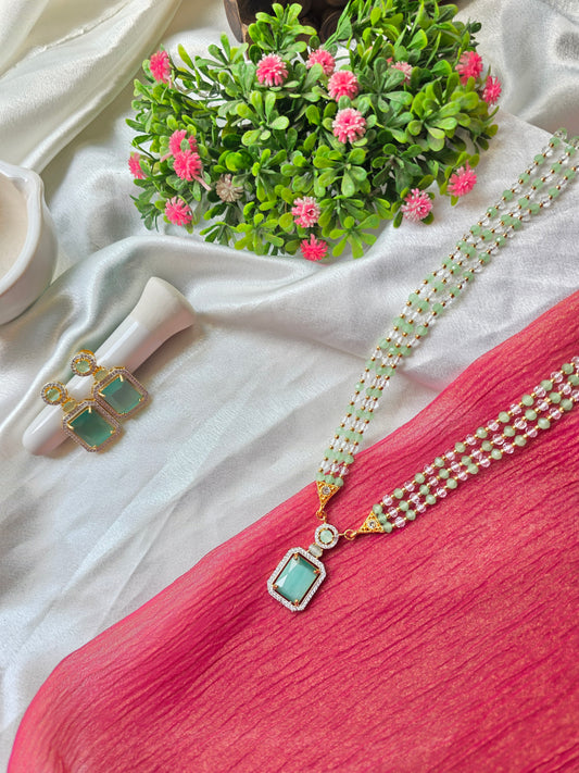 Pista Green With White Small Beads AD Necklace