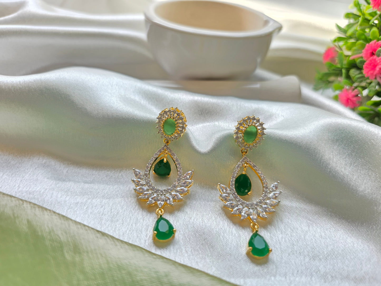 Green With Golden Beads AD Necklace