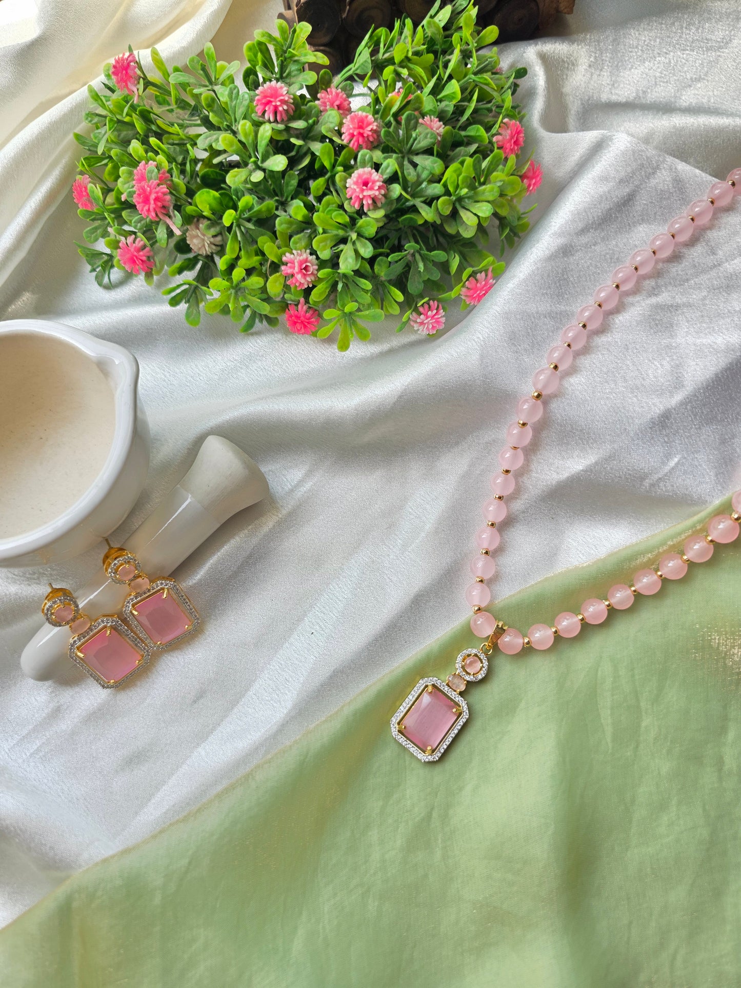 Pink With Small White Pearl AD Jewellery