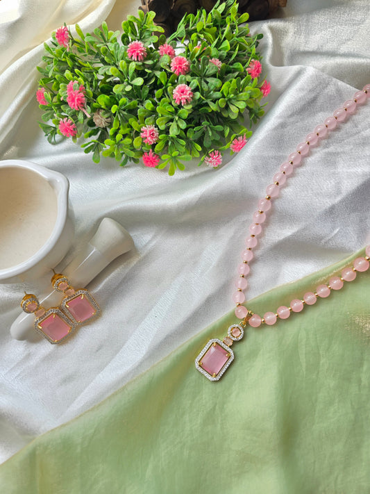 Pink With Small White Pearl AD Jewellery