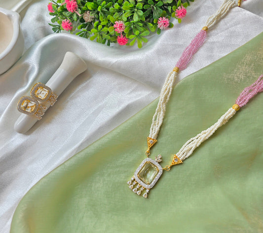 Pink With White Small Beads AD Necklace