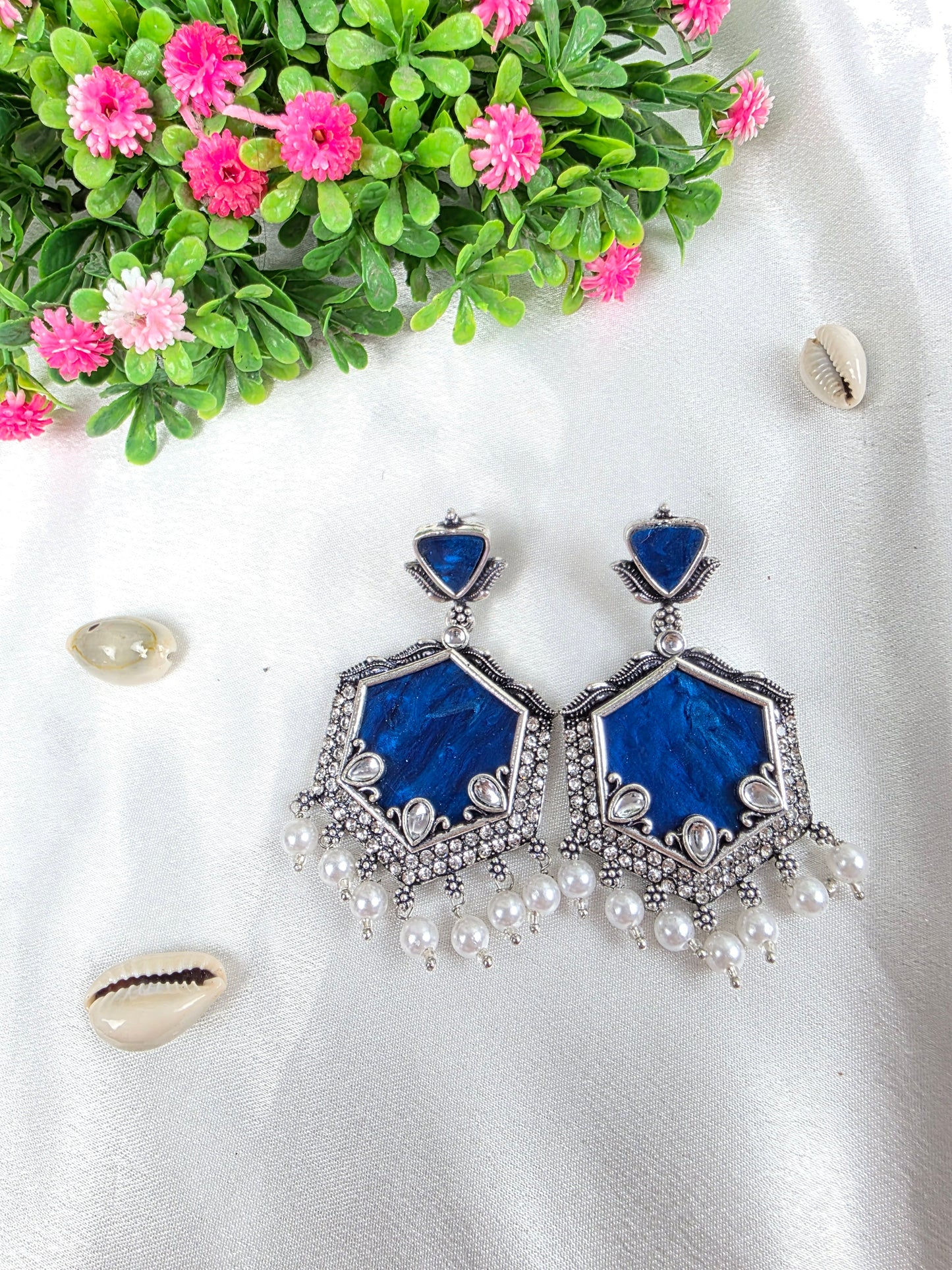 Blue Oxidised Earrings