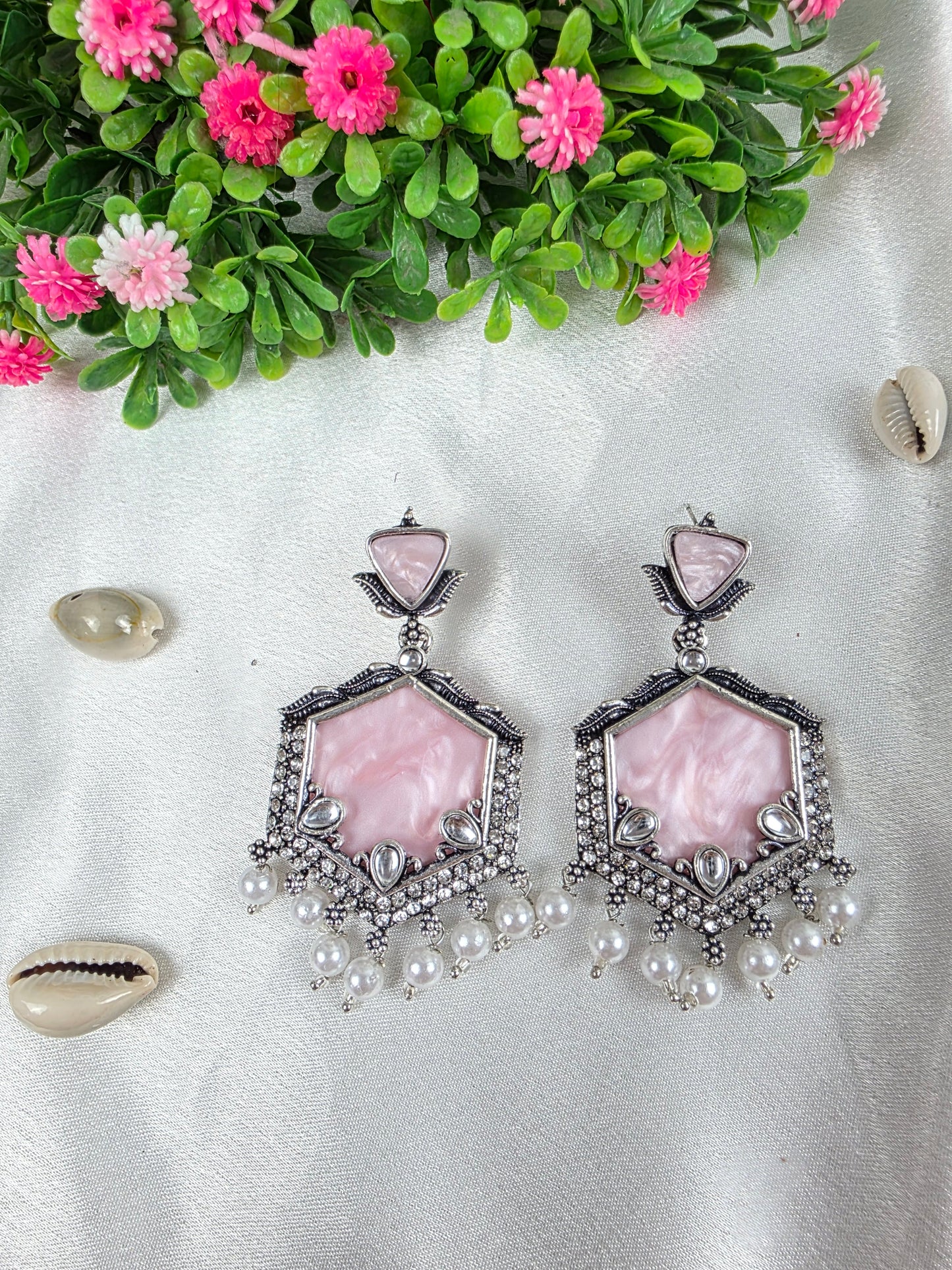 Pink Oxidised Earrings