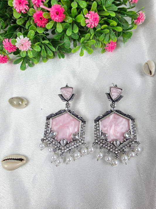 Pink Oxidised Earrings