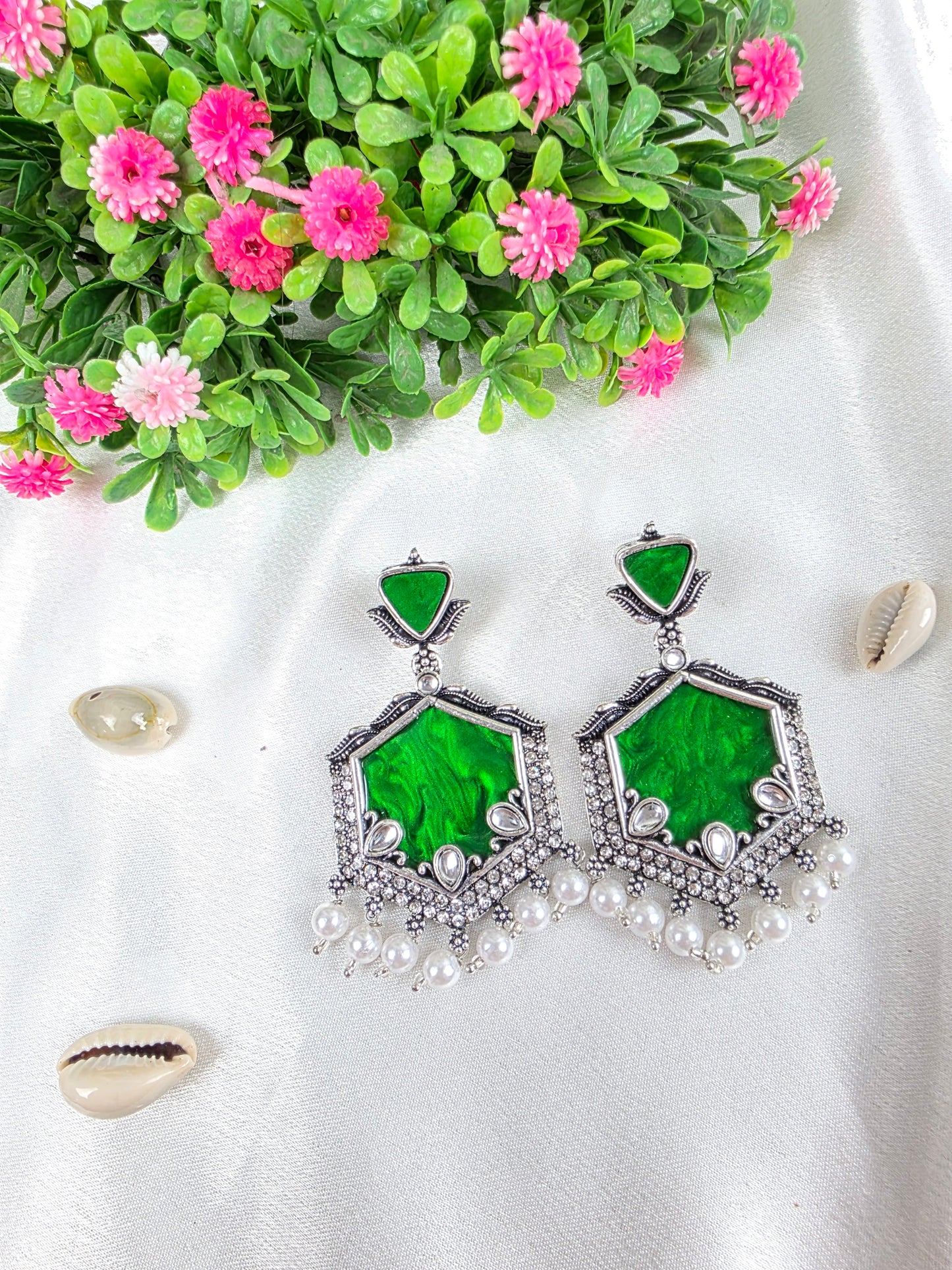 Green Oxidised Earrings