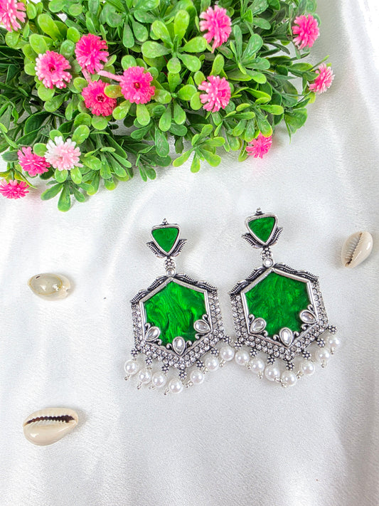 Green Oxidised Earrings