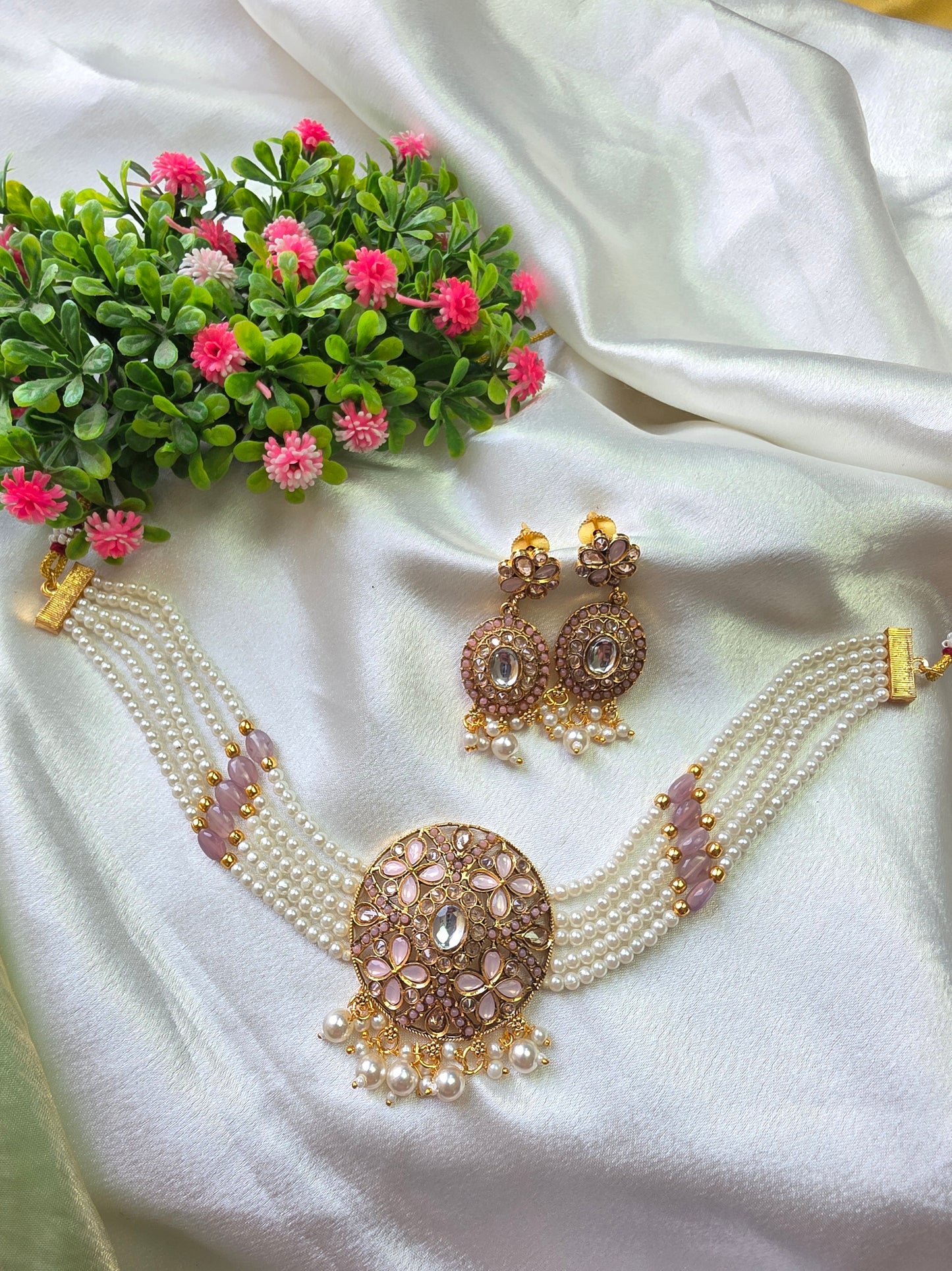 Peoria Pink Pearl Choker Set