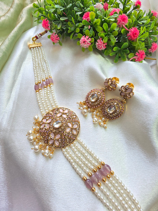 Peoria Pink Pearl Choker Set