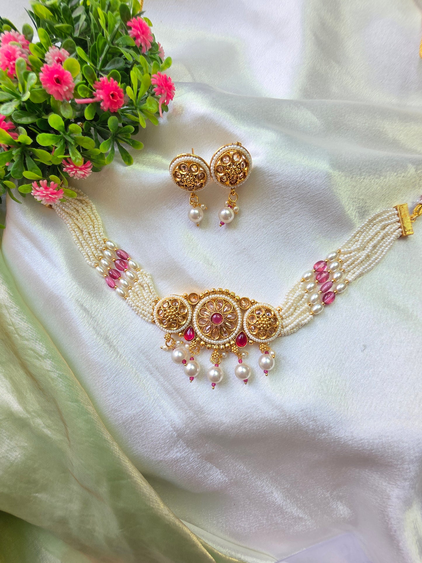 Covina Pink Pearl Choker Set