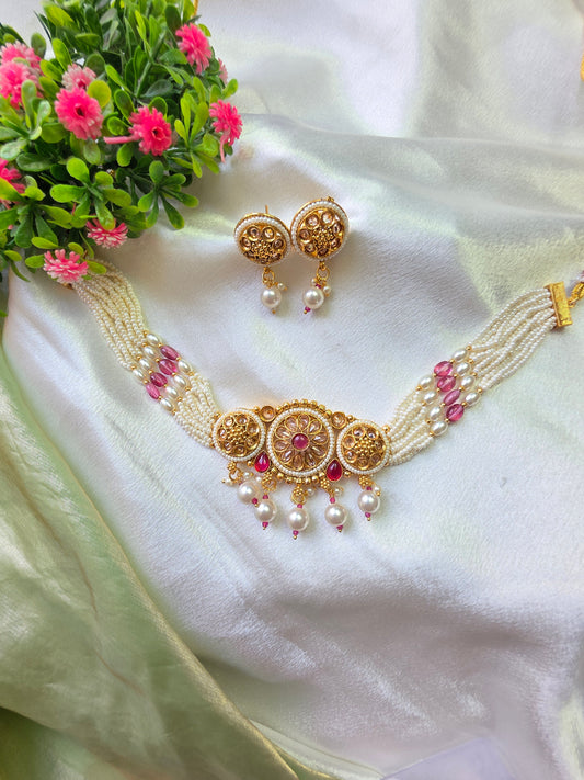 Covina Pink Pearl Choker Set