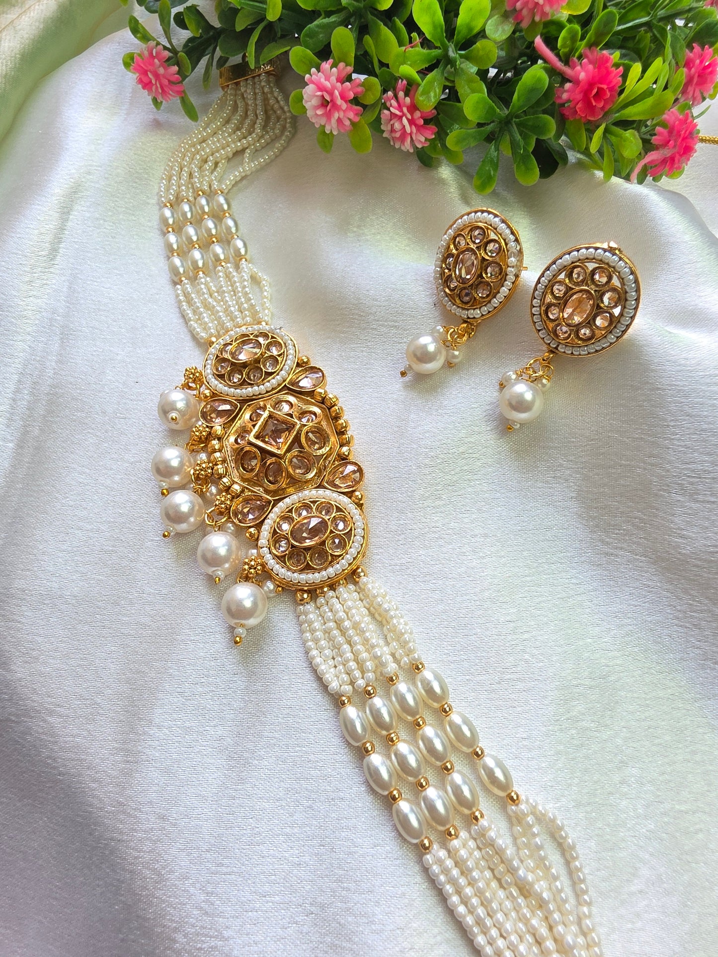 Crystal White Pearl Choker Set