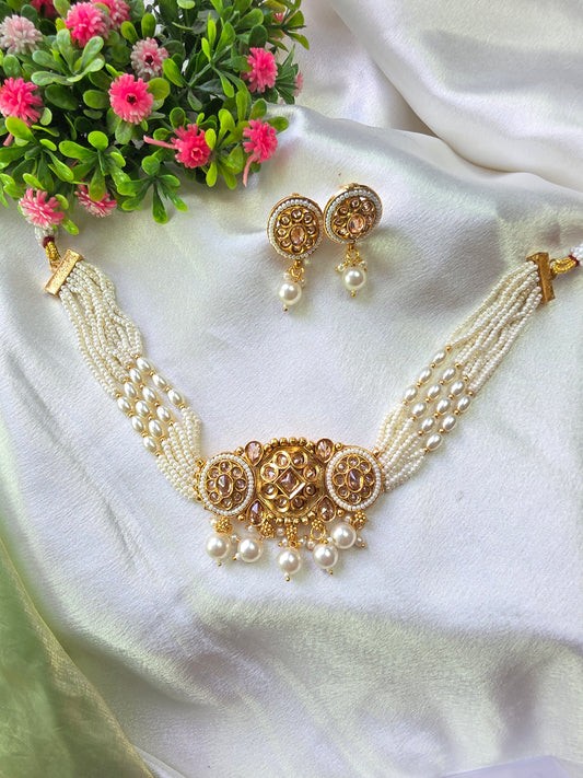 Crystal White Pearl Choker Set