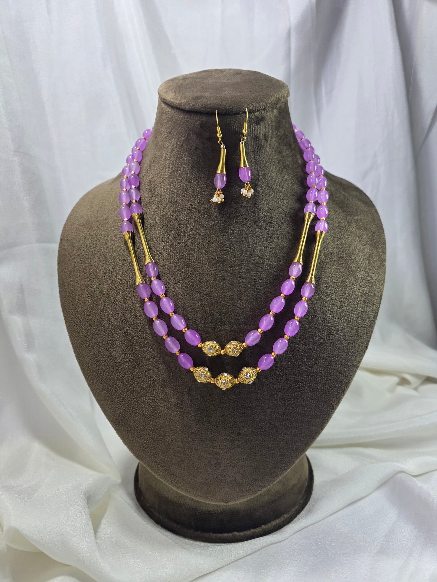Lavender Dual-layer Golden Beads Mala