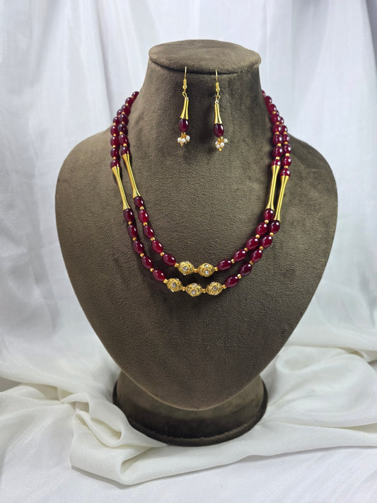 Maroon Dual-layer Golden Beads Mala